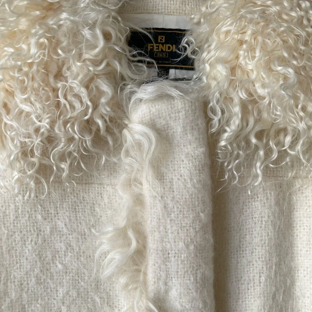 Fendi Women’s Vintage 1990’s Cream Mohair Coat with Kiddassia Collar & Trim - Picture 7 of 16